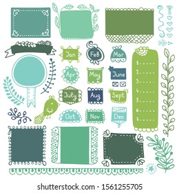 Bullet journal hand drawn vector elements for notebook, diary and planner. Doodle frames isolated on white background. 