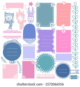 Bullet journal hand drawn vector elements for notebook, diary and planner. Doodle frames isolated on white background. 