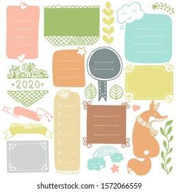 Bullet journal hand drawn vector elements for notebook, diary and planner. Doodle frames isolated on white background. 