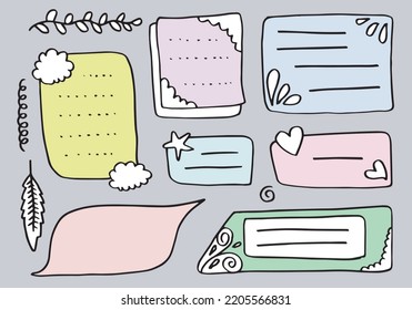 Bullet journal hand drawn vector elements.Doodle frames and banners  isolated on white background. 