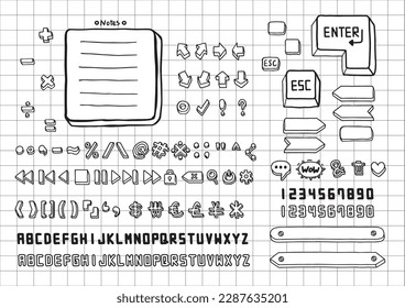 Elementos vectoriales dibujados a mano en el diario de viñetas para planificador, bloc de notas, diario. Etiquetas de dibujos animados aisladas en el fondo de Grif. Notas, lista, marcos, divisores, elementos de diseño.