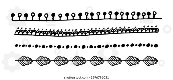 Bullet journal hand drawn vector elements for notebook, diary and planner. Doodle banners isolated on white background. Days of week, notes, list, frames, dividers, flowers.