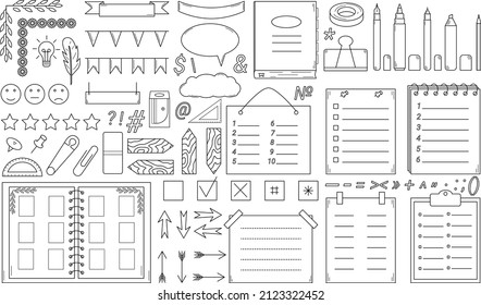 Bullet Journal. Hand-drawn Set Of Elements For Keeping A Diary.