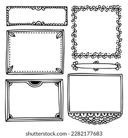 Bullet journal hand-drawn vector elements for notebook, diary, or planner. Doodle black frames are isolated on white background. 