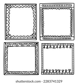 Bullet journal hand-drawn vector elements for notebook, diary, or planner. Doodle black frames are isolated on white background. 