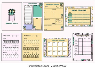 Páginas de diarios de cactus y piña de niños lindos. Páginas de planificador para niños de escuela secundaria y primaria.