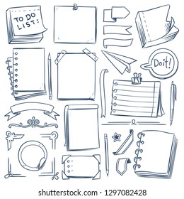 Bullet journal sketch elements. Notebook, girly diary and paper frames. Hand drawn vintage labels and banners. Vector doodle set