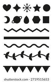 Estênceis de diário com marcador definidos isolados no plano de fundo branco. Silhuetas geométricas pretas. Perfeito para máquinas de corte, plotter e laser.