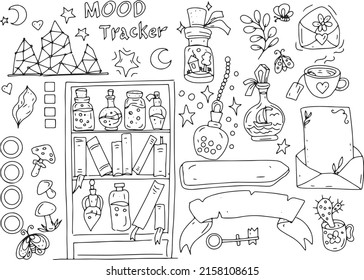 Bullet journal stickers blanks for diary coloring book for kids doodle sketch hand drawn big set separately on white background elements