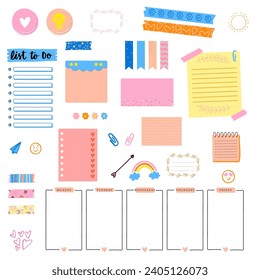 Bullet journal stickers. Calendar daily planner and diary doodle flat elements. vector set