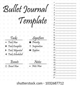 Bullet journal template. Simple papers task tracker.