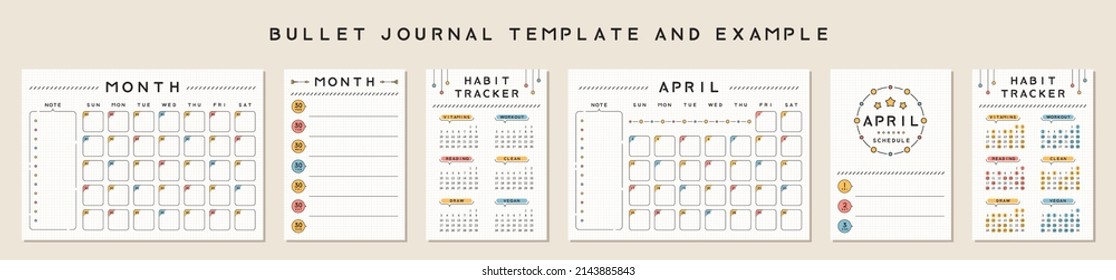 Bullet journal template. Vector illustration.