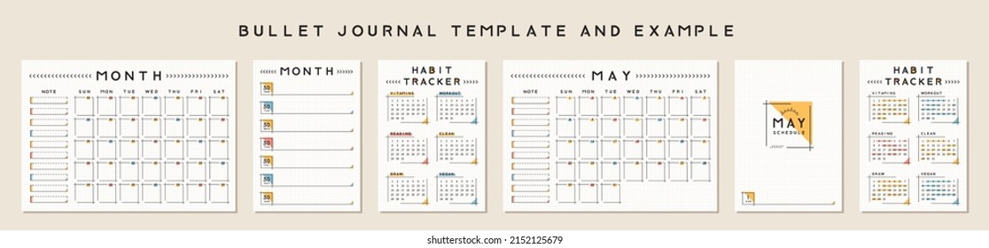 Bullet journal template. Vector illustration.