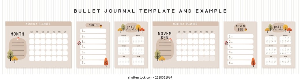 Bullet journal template. Vector illustration.