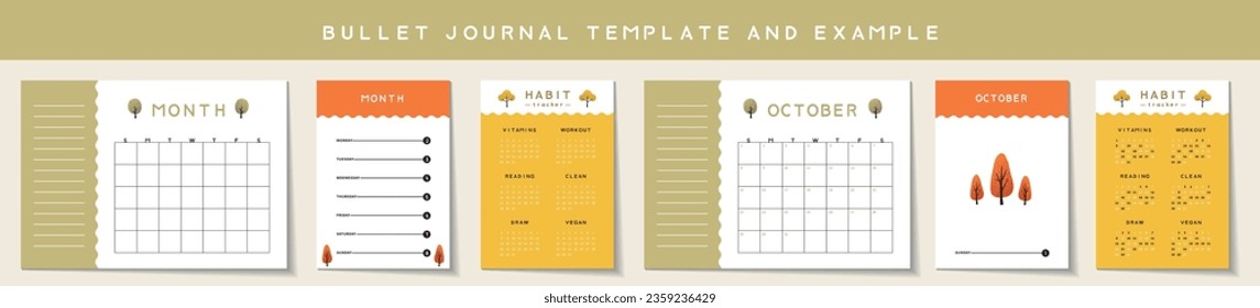 Bullet journal template. Vector illustration.