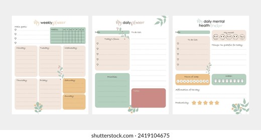 Bullet journal template. Weekly, daily planer. Mental health planer. Ready to print 8,5x11 in pages