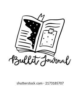 Bullet journal vector illustration. Outline black and white drawing.
