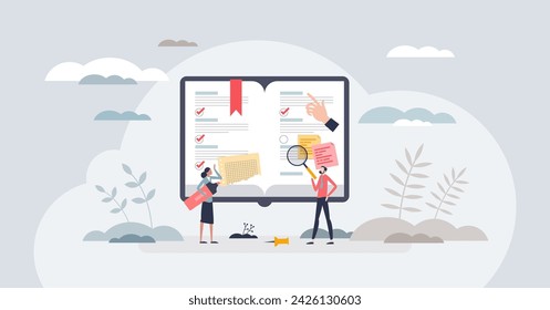 El diario de balas como sistema de gestión de tiempo eficaz concepto de persona pequeña. Organización de actividades y tareas diarias productivas con ilustración vectorial de método de diario de trabajo. BuJo para reflexión de pensamiento