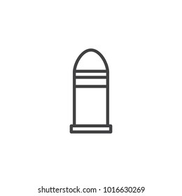 Bullet line icon, outline vector sign, linear style pictogram isolated on white. Ammunition symbol, logo illustration. Editable stroke