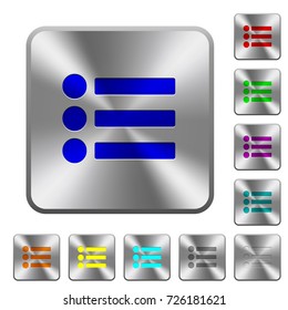 Bullet list engraved icons on rounded square glossy steel buttons