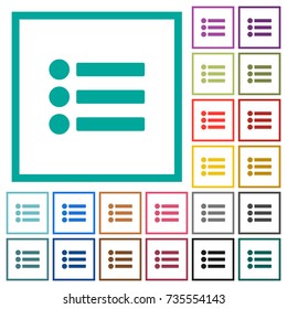 Bullet list flat color icons with quadrant frames on white background