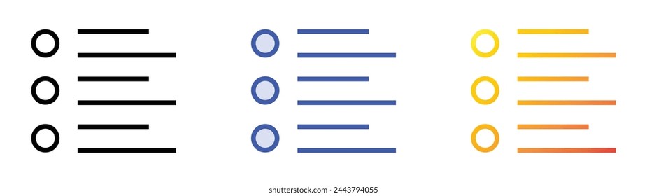 bullet list icon. Linear, Blue Fill and Gradient Style Design Isolated On White Background