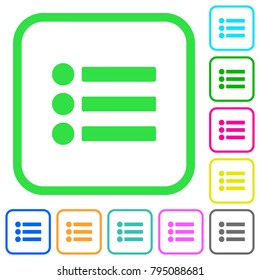 Bullet list vivid colored flat icons in curved borders on white background