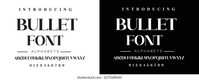 BULLET Luxury alphabet letters font and number. Typography elegant wedding classic lettering serif fonts decorative vintage retro concept. vector illustration