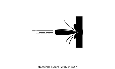 Bullet makes a hole, black isolated silhouette