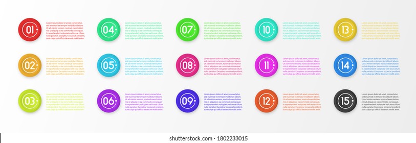 Bullet marker icon with number 1 to 12 for infographic, presentation. Number bullet point colorful 3d Markers isolated on white background. Sticky point gradient color. Vector illustration, eps 10.
