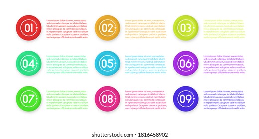 Bullet marker icon with number 1 to 12 for infographic, presentation. Number bullet point colorful 3d Markers isolated on white background. Sticky point gradient color. Vector illustration, eps 10.