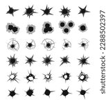 bullet marks. gunshot weapons impact marks. Vector template set