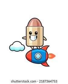 bullet mascot character riding a rocket , cute style design for t shirt, sticker, logo element