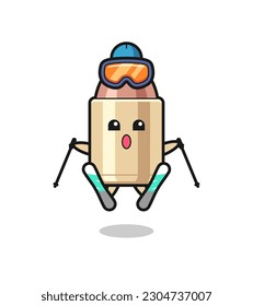 Kugel-Maskottchen-Charakter als Skispieler , süßes Design für T-Shirt, Aufkleber, Logo-Element