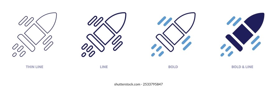 Bullet motion icon in 4 different styles. Thin Line, Line, Bold, and Bold Line. Duotone style. Editable stroke.