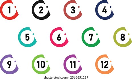 Bullet number collection from 1 to 12 with colorful design