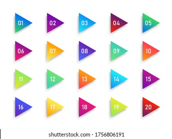 Bullet number icon  Triangle arrow infographic  20 gradient box button  3d marker for info  List colorful elements for label   text  Design graphic flag for web pointer   page  Vector 