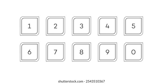 Bullet number point with outline style, number from 1 to 9vector