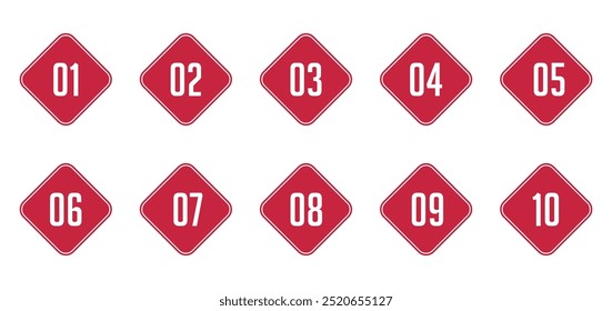 Bullet number point with rectangle red background, Numbers from 1 to 10, Infographic buttons and points Design easy to edit Vector eps10