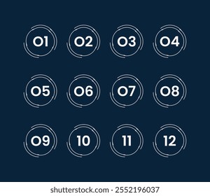 Bullet number points list from 1 to 12 template design