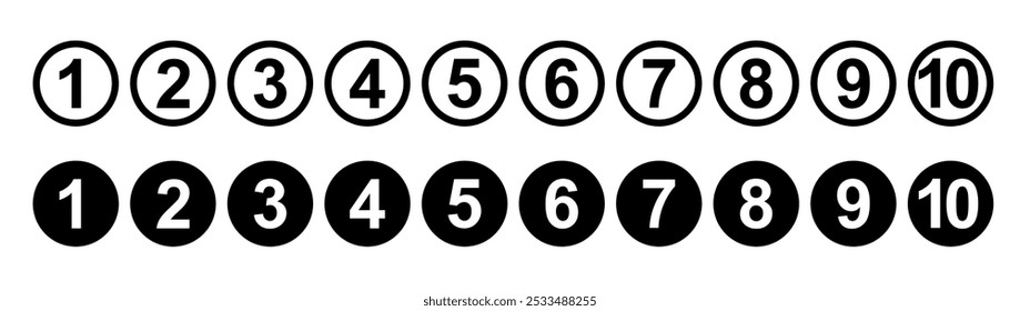 bullet numbers from 1 to 10 for list, step, infographic, website, tag etc (solid black fill). vector eps circle points for education, mark, web, app, ui etc use. 