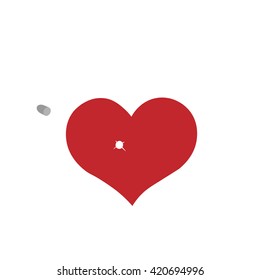bullet pierced right through red heart