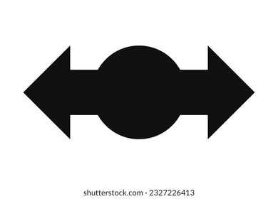 Bullet point circle, double arrow icon. A two-way black marker direction symbol. Isolated on a white background.