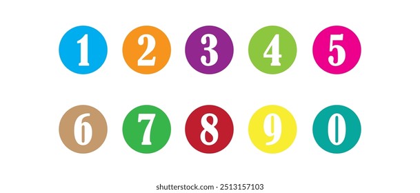 Bullet Point, Circle Number font icon . Typography Set of Round 1-9 Numbers. Numeral typographic line and flat icons set, editable stroke isolated on white, linear vector outline illustration, symbol