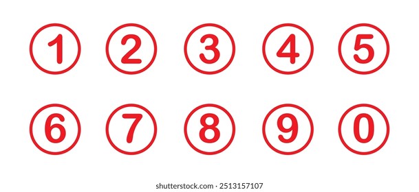 Bullet Point, Circle Number font icon . Typography Set of Round 1-9 Numbers. Numeral typographic line and flat icons set, editable stroke isolated on white, linear vector outline illustration, symbol