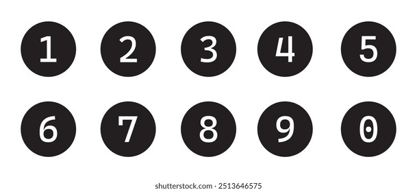 Bullet Point, Circle Number font icon . Typography Set of Round 1-9 Numbers. Numeral typographic line and flat icons set, editable stroke isolated on white, linear vector outline illustration, symbol