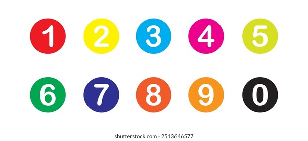 Bullet Point, Circle Number font icon . Typography Set of Round 1-9 Numbers. Numeral typographic line and flat icons set, editable stroke isolated on white, linear vector outline illustration, symbol