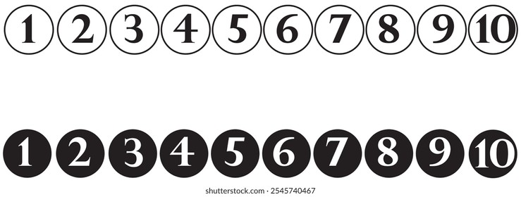Bullet Point, Circle Number font icon . Typography Set of Round 1-0 Numbers. design eps 10 