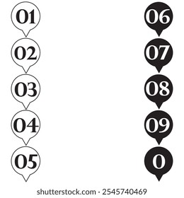 Ponto com Marcador, ícone de fonte Número do Círculo . Tipografia Conjunto de Arredondamento 1-0 Números. design eps 10 