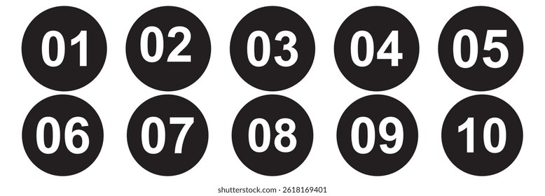 Bullet Point, Circle Number font icon . Typography Set of Round 1-9 Numbers. 